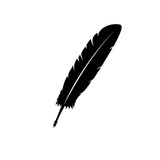 Black and white feather icon. Vector illustration