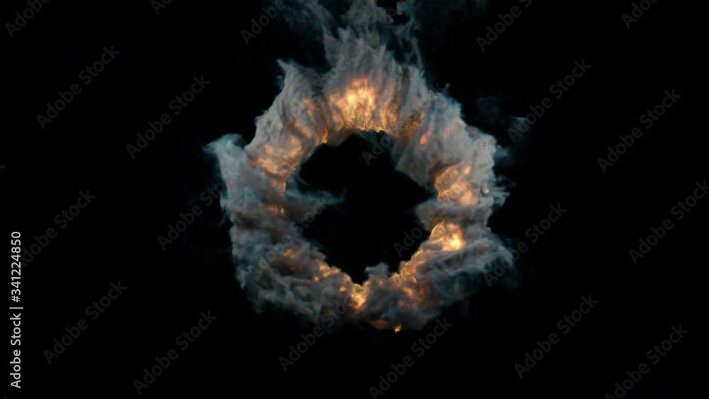 Abstract Flame In Red Ring. 3D Animation Beautiful Effect Yellow Explosion Fire and Smoke. Fiery Plasm Portal on a Dark Backdrop with Alpha Channel. Cgi Contemporary Art. Flowing Vortex Burn and Fume Abstract Flame In Red Ring. 3D Animation Beautiful Effect Yellow Explosion Fire and Smoke. Fiery Plasm Portal on a Dark Backdrop with Alpha Channel. Cgi Contemporary Art. Flowing Vortex Burn and Fume