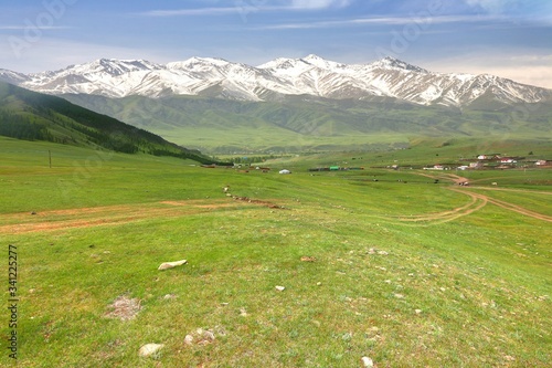 The beautiful scenic with the Tian Shan mountains at naryn of Kyrgyzstan photo