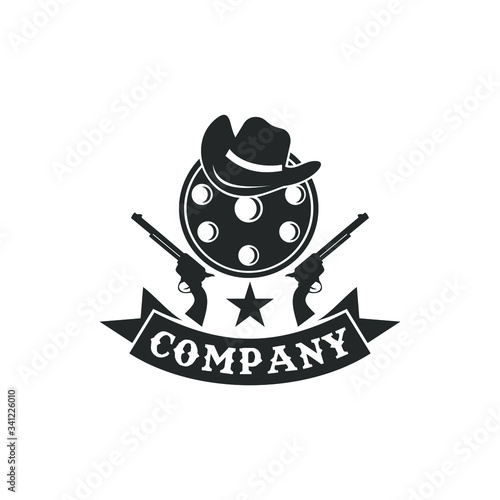 guns with cowboy hat vector logo design.suitable for the gun shop logo
