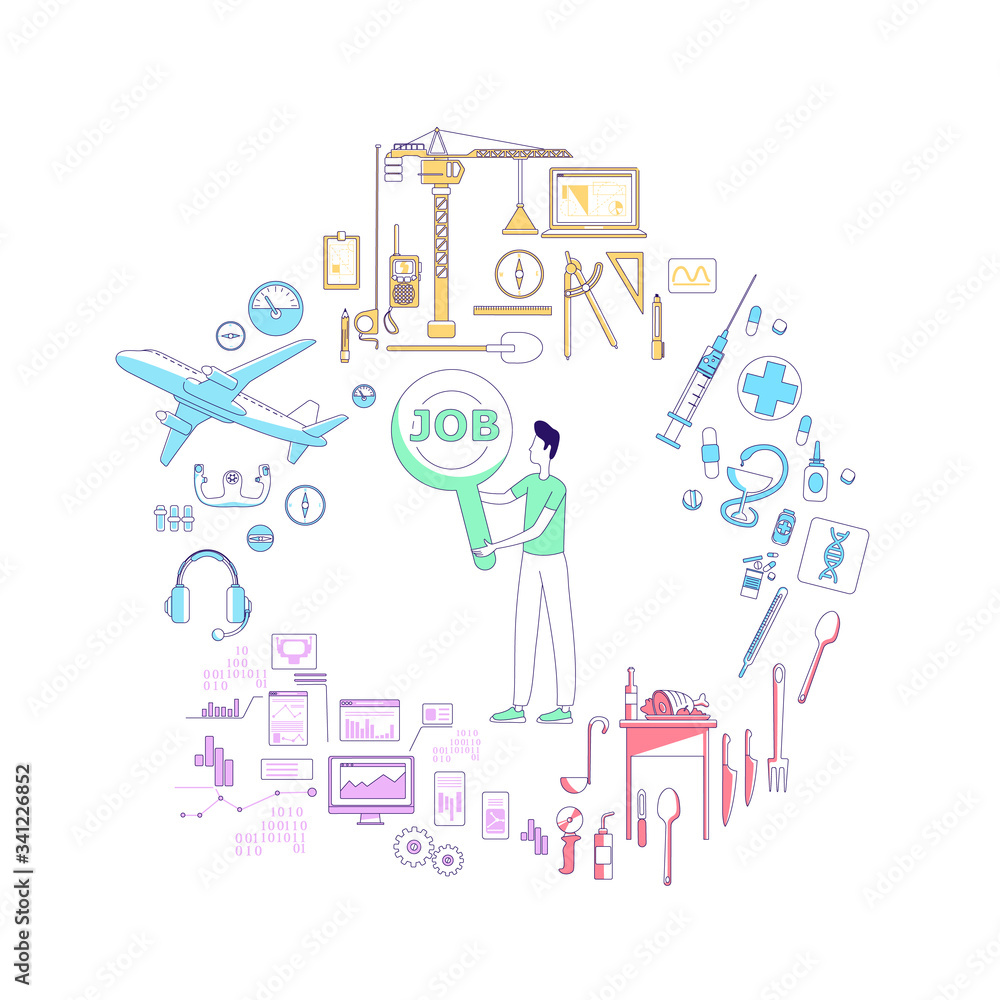 Occupational guidance service thin line concept vector illustration. Male manager, consultant, career adviser 2D cartoon character for web design. Profession choice, job search creative idea
