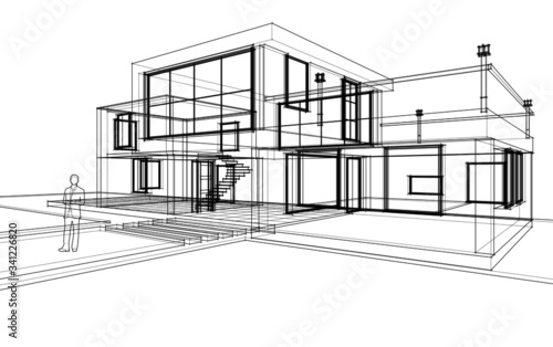 modern house sketch 3d illustration