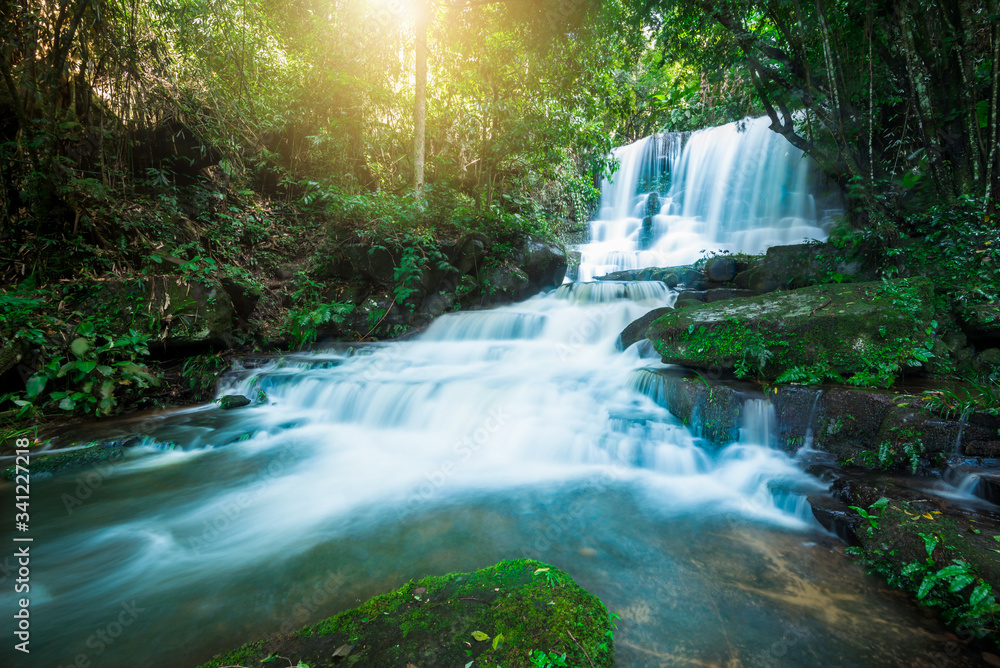 Beauty in nature, Huay Mae Khamin waterfall in tropical forest of national park, Kanchanaburi, Thailand	
