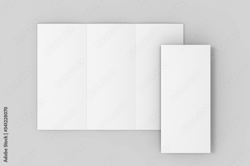 Blank tri fold brochure template for mock up and presentation design. 3d render illustration. Blank tri fold brochure template for mock up and presentation design. 3d render illustration.