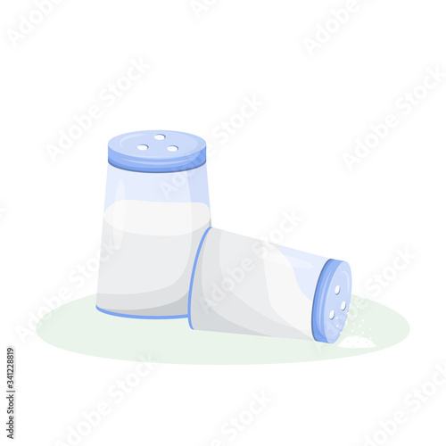 Spilled salt cartoon vector illustration. Saltshaker flat color object. Common superstition, traditional misfortune sign, bad luck symbol. Cooking spice, condiment isolated on white background