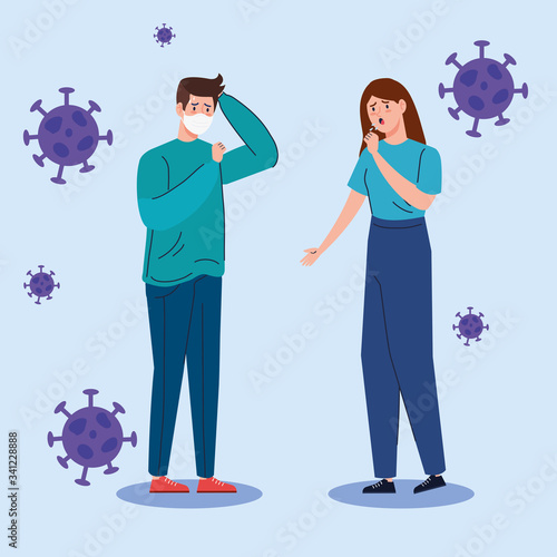young couple sick of coronavirus 2019 ncov vector illustration design