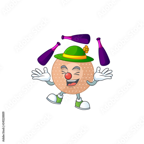 mascot cartoon style of rounded bandage playing Juggling on stage