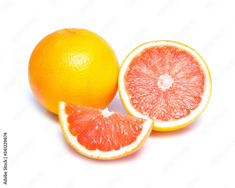 Grapefruit and slices isolated on white background ,Slice of red grapefruit isolated on white background Grapefruit and slices isolated on white background ,Slice of red grapefruit isolated on white background