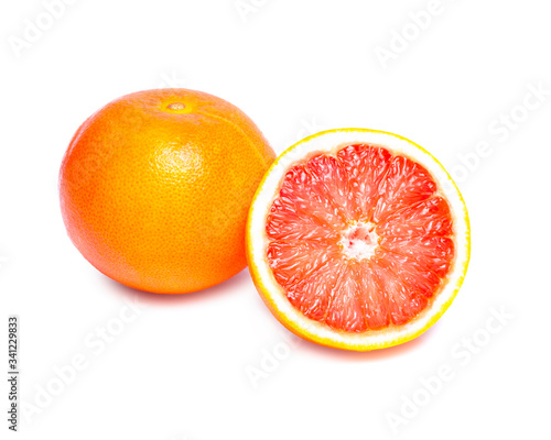 Grapefruit and slices isolated on white background  Slice of red grapefruit isolated on white background