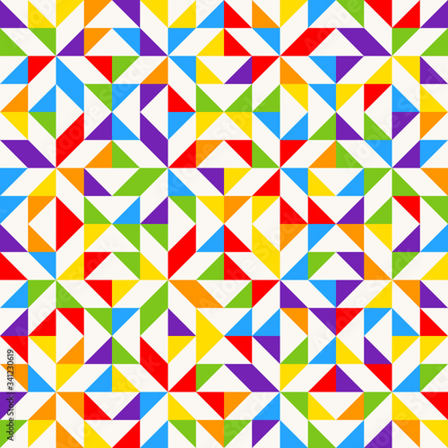 Rainbow mosaic tiles, abstract geometric background, seamless vector pattern.