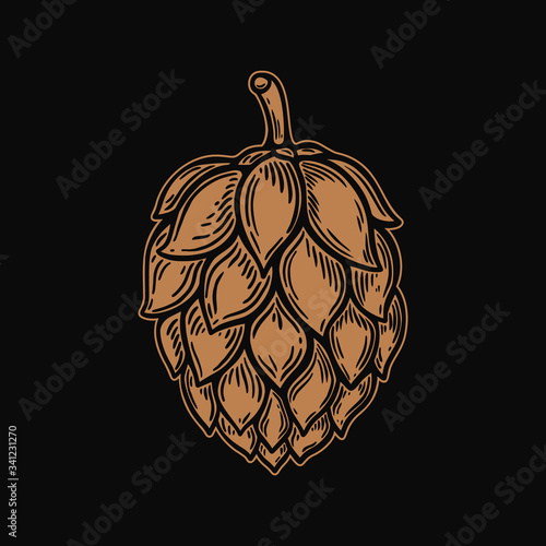 illustration of beer hop in engraving style. Design element for poster, label, sign, emblem, menu. Vector illustration