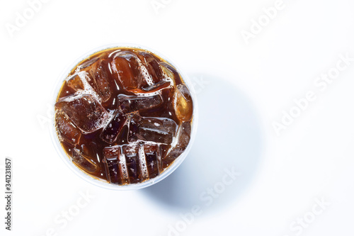 americano black coffee of ice top view on white back ground