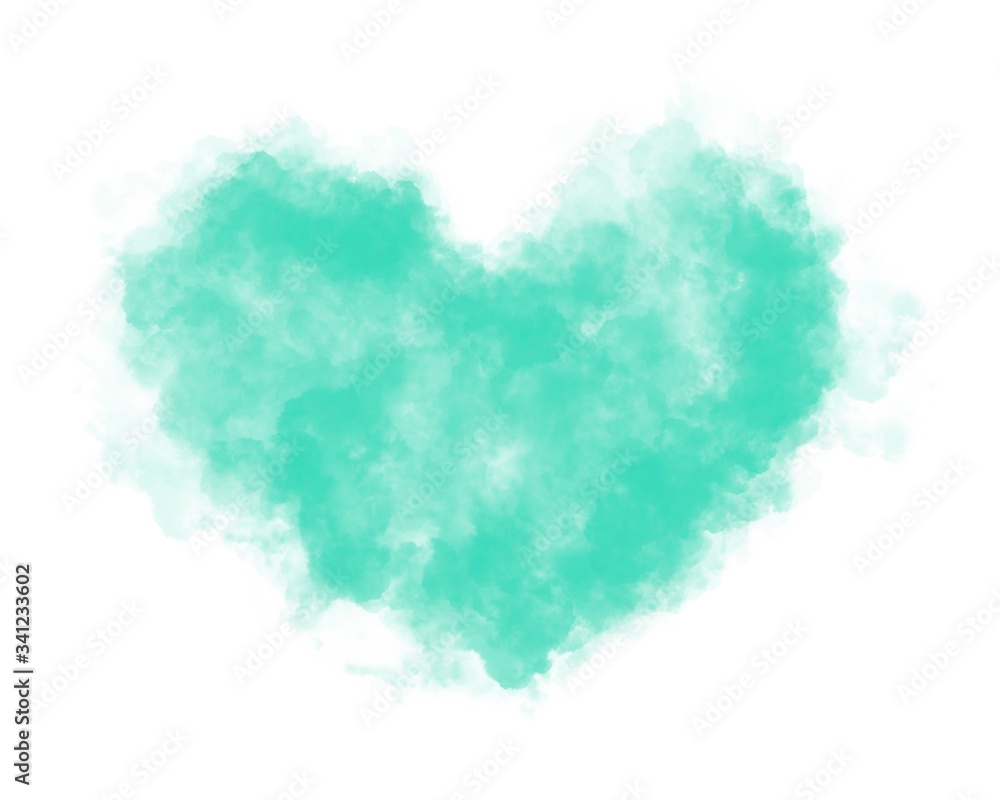 Watercolor isolate abstract green stain, watercolor splash heart on a white