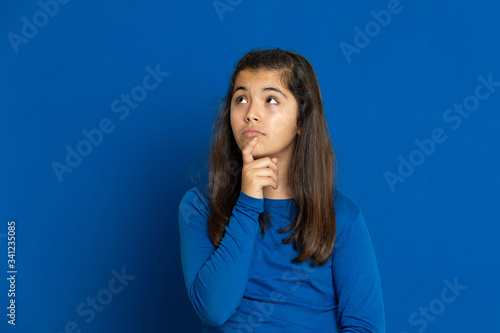 Preteen girl with blue jersey