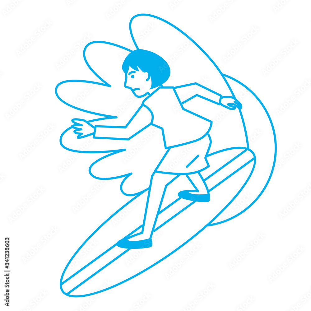 Business woman surfing on white background. Vector illustration. Business woman surfing on white background. Vector illustration.