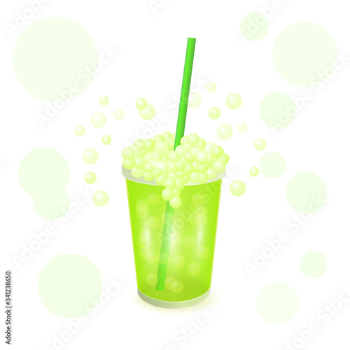 One oxygen cocktail for health center. Glass with fruit cocktail and a pipe. Color vector illustration isolated on a white background.