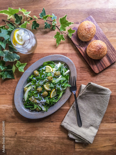 Fototapeta Naklejka Na Ścianę i Meble -  salad with olives, bean sprout and paprika