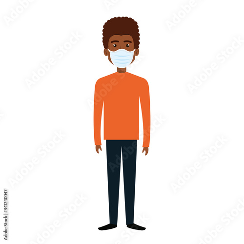 young man afro with face mask isolated icon vector illustration design