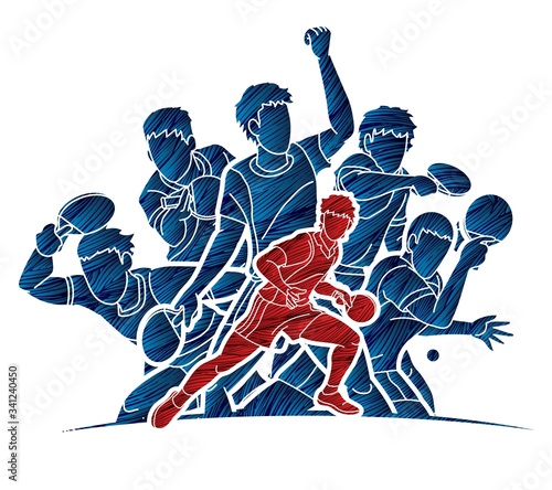 Group of Ping Pong players, Table Tennis players action cartoon sport graphic vector.