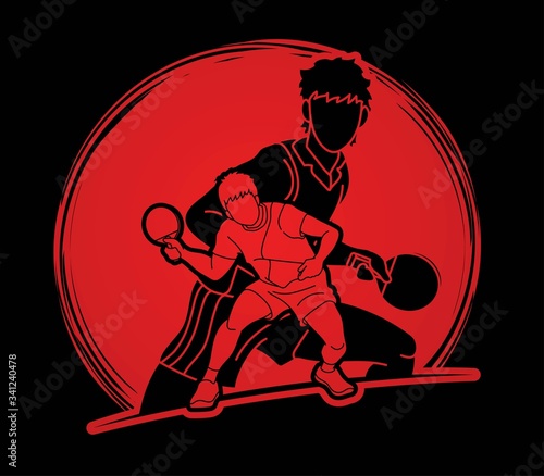 Group of Ping Pong players, Table Tennis players action cartoon sport graphic vector.