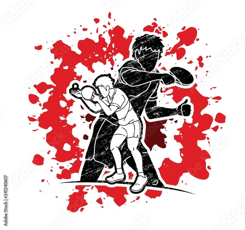 Group of Ping Pong players, Table Tennis players action cartoon sport graphic vector.