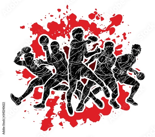 Group of Ping Pong players, Table Tennis players action cartoon sport graphic vector.
