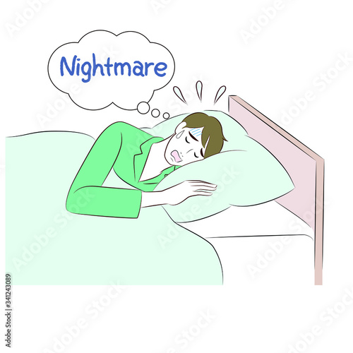 Man with insomnia. Sleepy male character who cant sleep, depressed person worried nightmares.