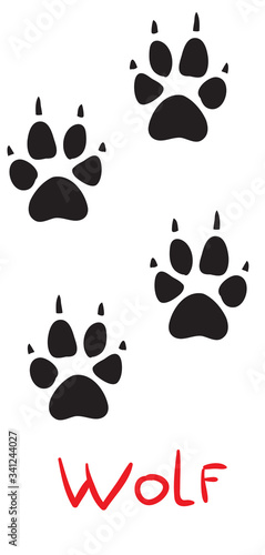 set of black wolf tracks, icon, isolated object on a white background, vector illustration,