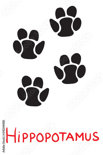 set of black footprints of a hippopotamus, icon, isolated object on a white background, vector illustration,