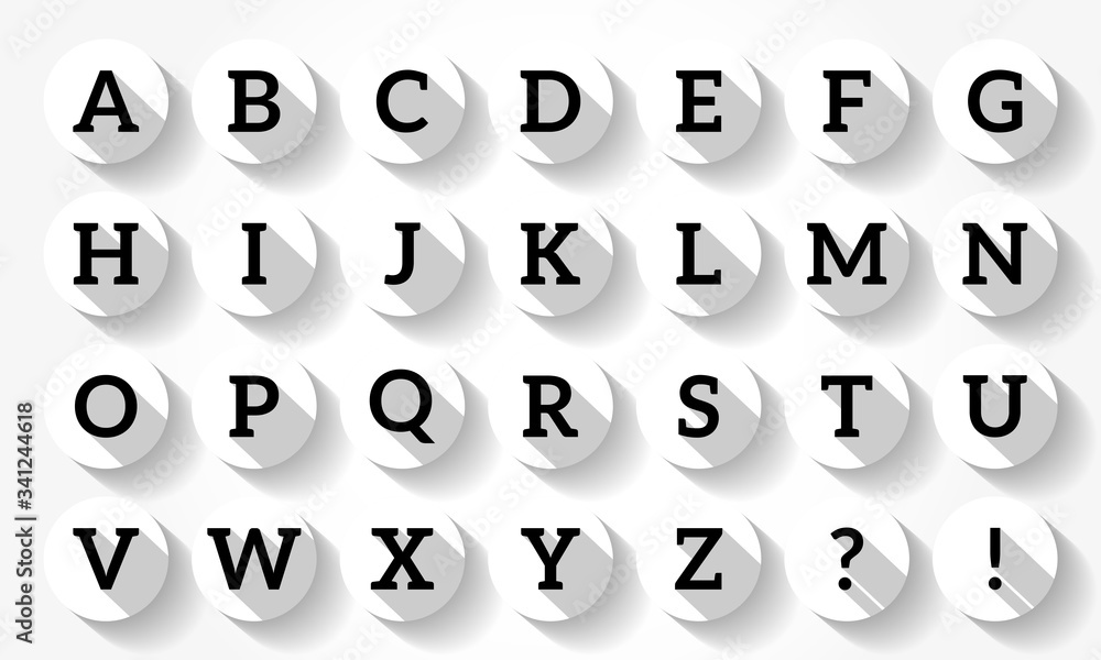 Flat Design Letters, icons alphabet with long shadow, concept background Flat Design Letters, icons alphabet with long shadow, concept background