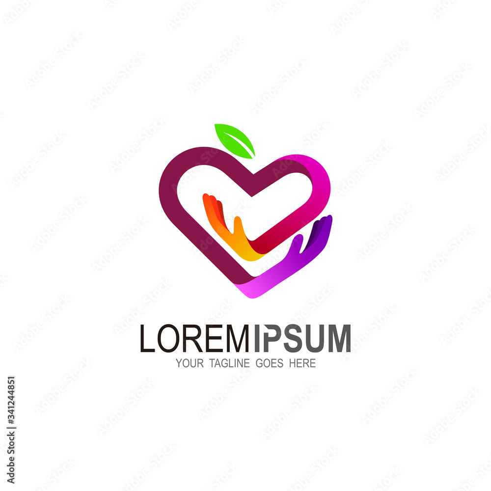 Heart logo with charity design template, hug icons Heart logo with charity design template, hug icons