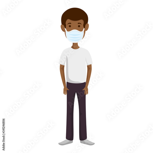 young man afro with face mask isolated icon vector illustration design