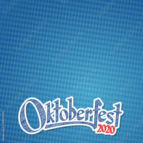 Oktoberfest 2020 background with blue-white checkered pattern