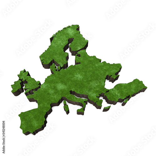 Map of Europe with grass and soil. 3D rendering
