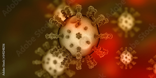 3d render Corona virus disease COVID-19. Microscopic view of a infectious virus 