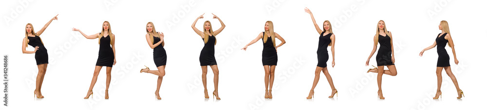 Young pretty woman in mini black dress isolated on white Young pretty woman in mini black dress isolated on white