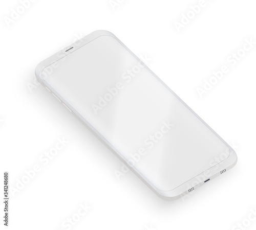 Smartphone presentation mockup. Sample frameless White model smartphone with touchscreen showcase. Technology application mock up. Vector Illustration isolated on white background.