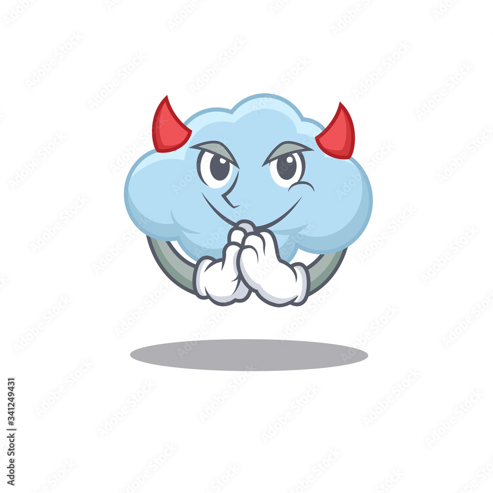Fototapeta premium Blue cloud dressed as devil cartoon character design style