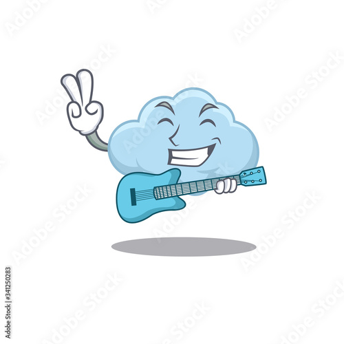 Talented musician of blue cloud cartoon design playing a guitar