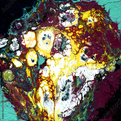 Abstraction drawn by liquid acrylic, color explosion