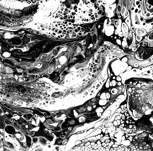 Abstraction painted with liquid acrylic, black and white shapes