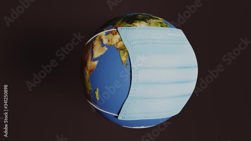 the earth is spinning and covered with a mask