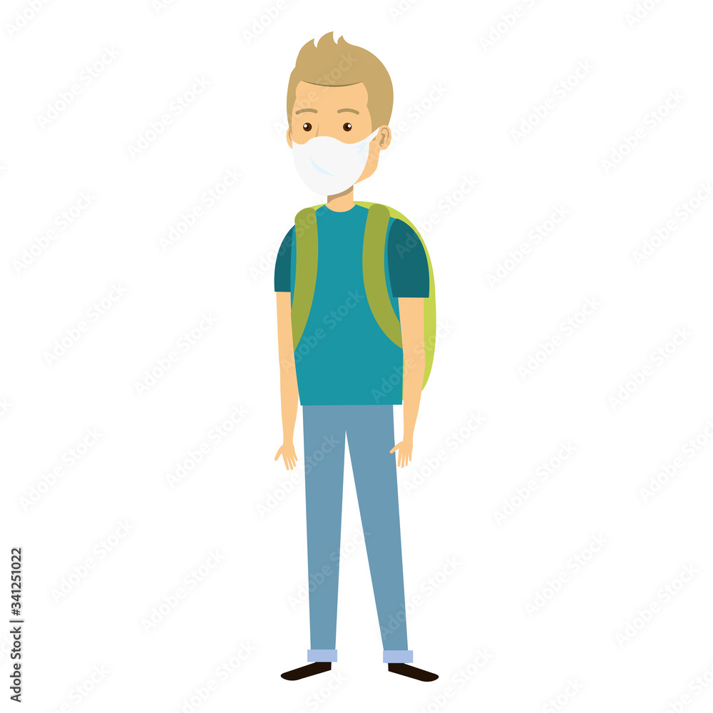 young man using face mask isolated icon vector illustration design