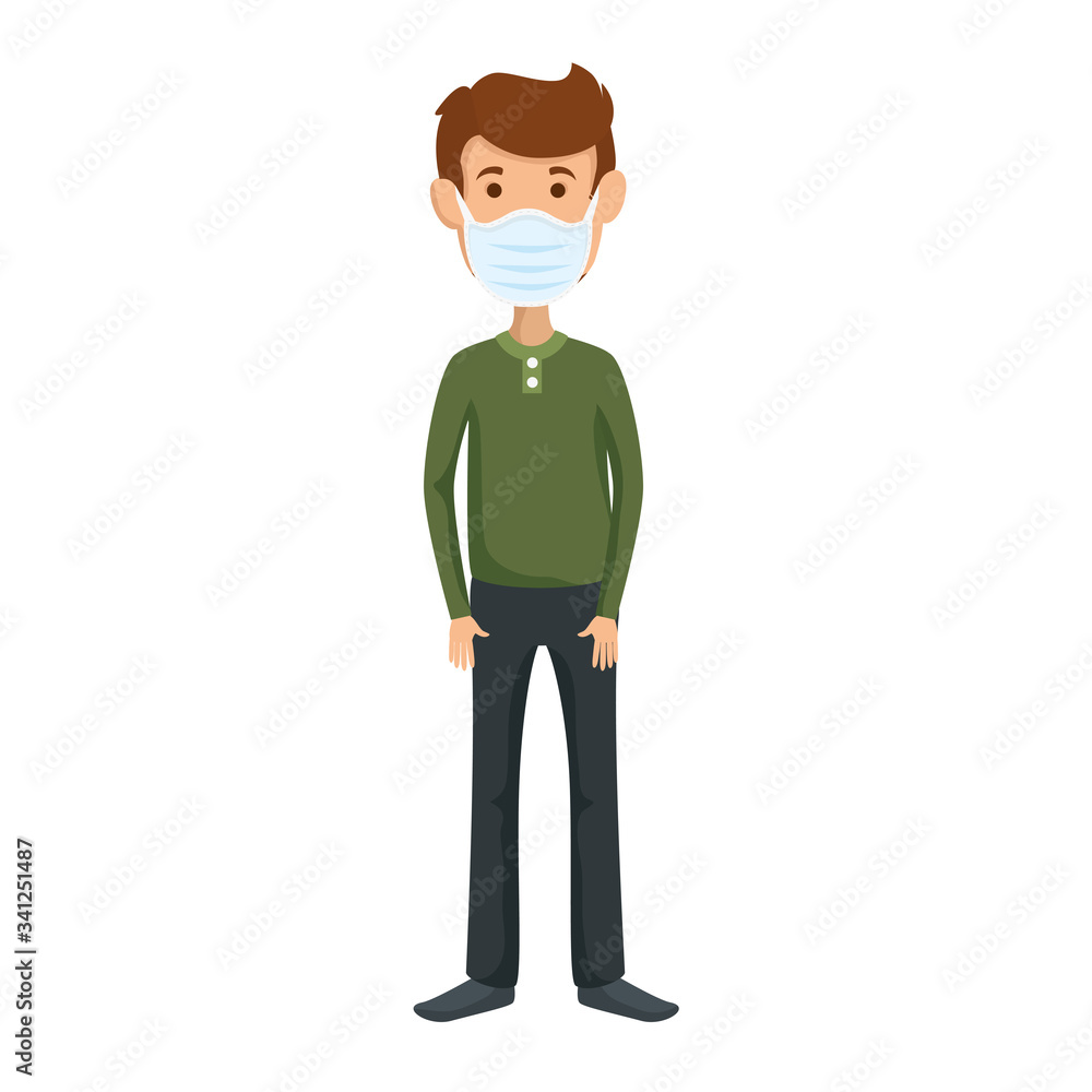 young man with face mask isolated icon vector illustration design