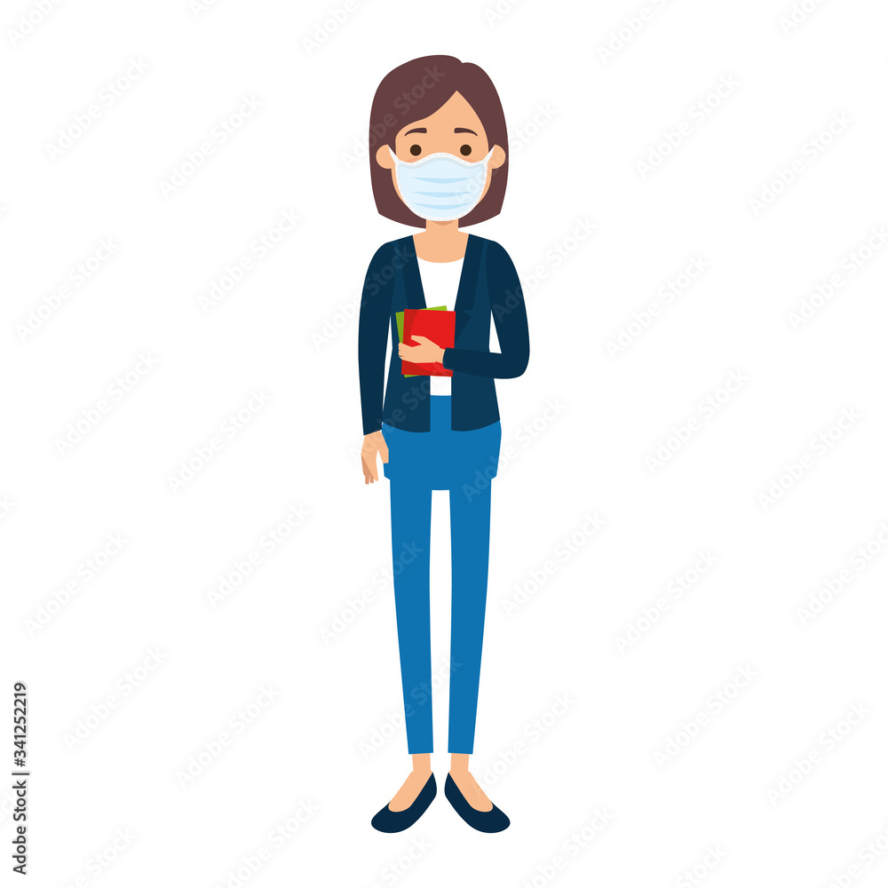 woman using face mask with documents isolated icon vector illustration design