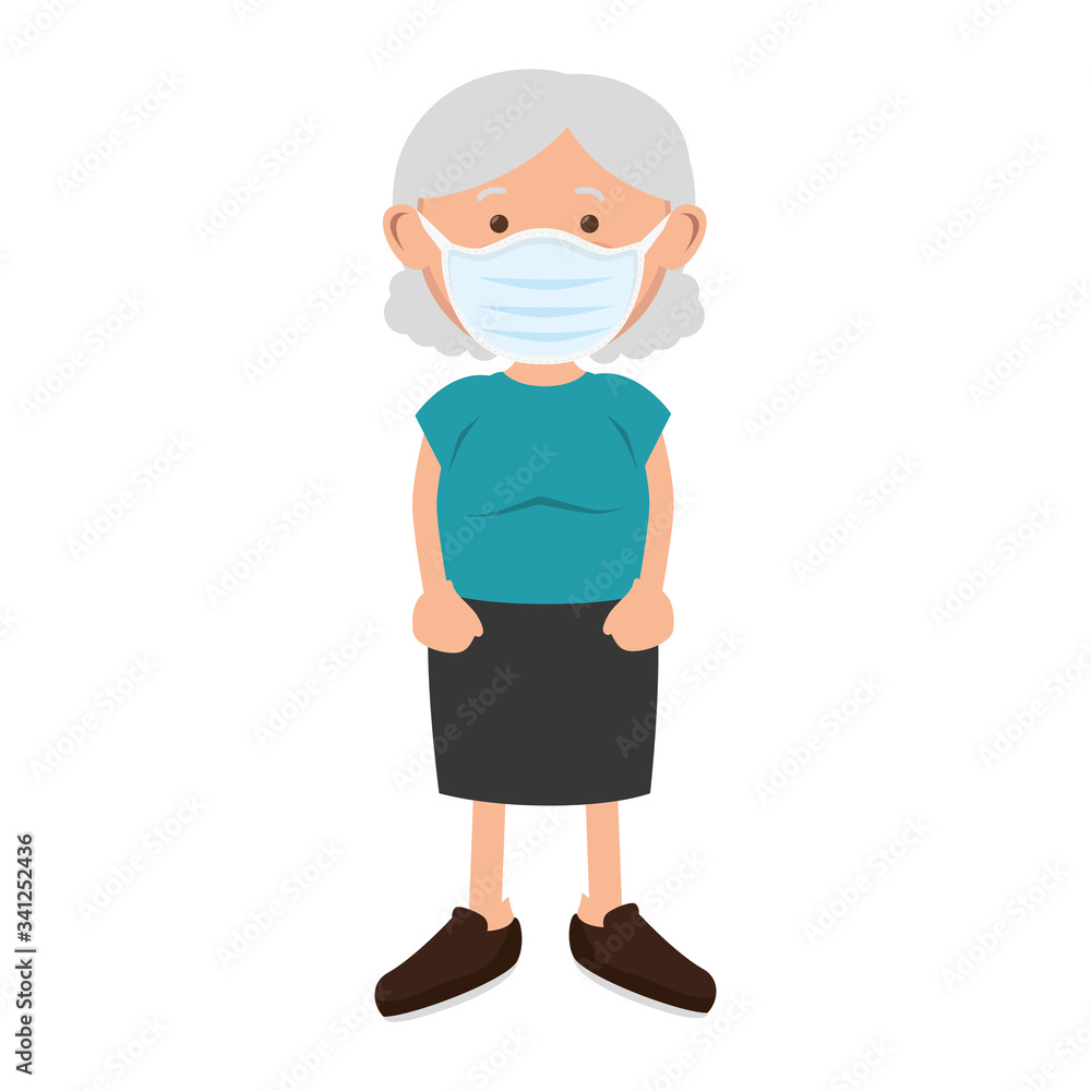 old woman with face mask isolated icon vector illustration design
