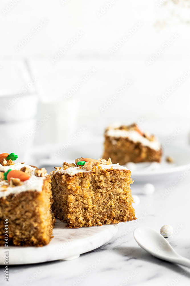 Slice of fresh homemade carrot cake Slice of fresh homemade carrot cake