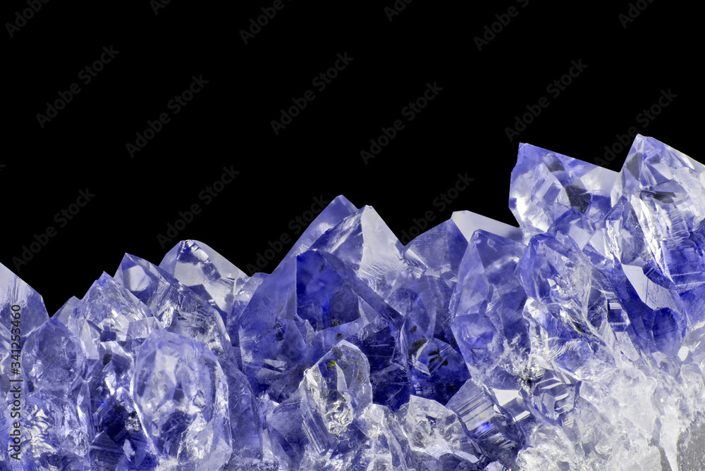 Fototapeta premium light large sapphire crystals macro on black