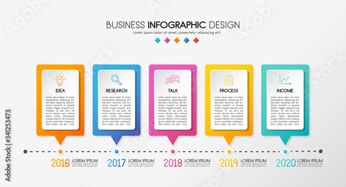 Business infographic template with 5 steps. Colourful timeline. Vector