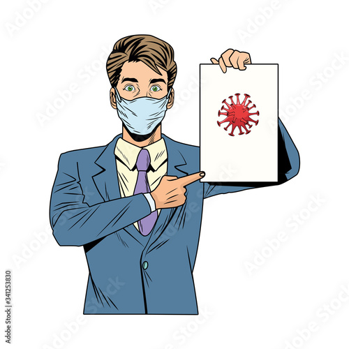 businessman using face mask pop art style